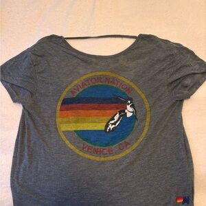 Aviator Nation Blue Graphic Tee with Rainbow Design